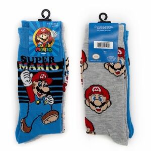 Nintendo Super Mario Crew Socks Mens Womens Fun Gift Video Game Blue Gray New